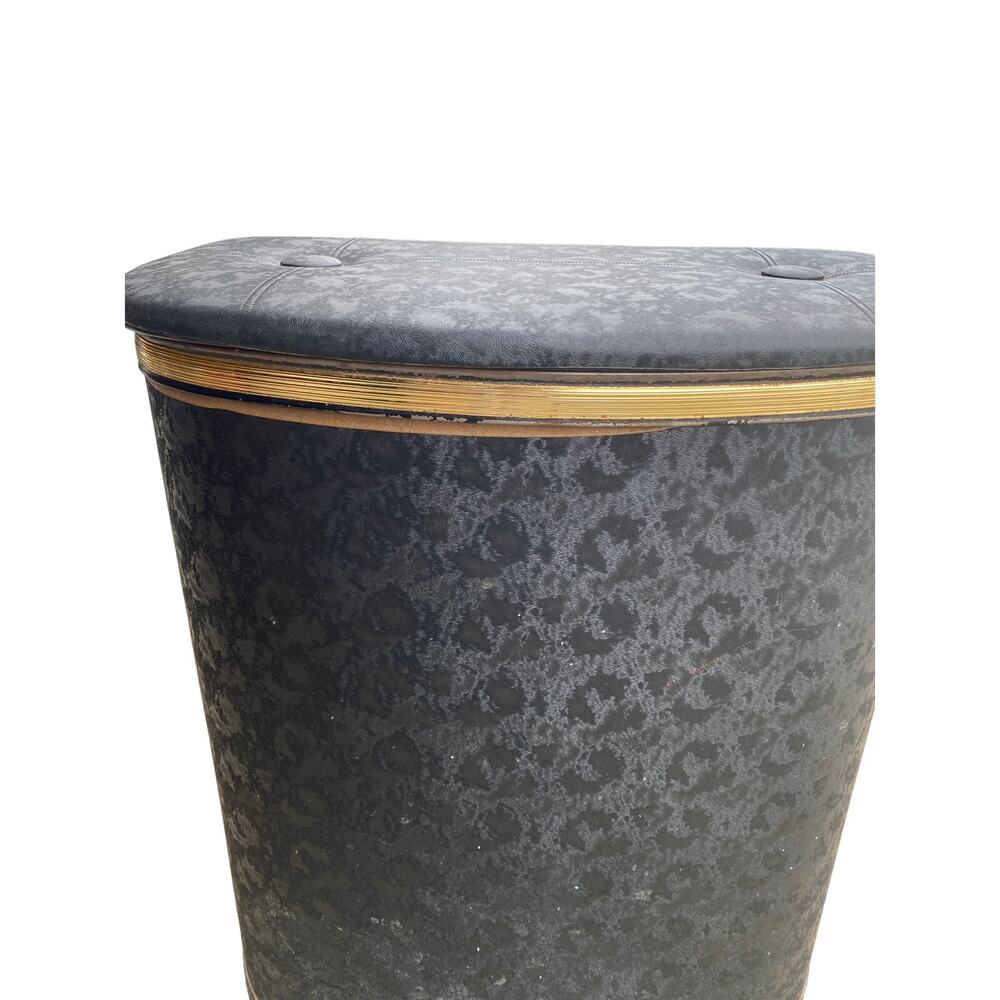 vintage MCM Pearl Wick Black Hollywood Regency Laundry Hamper, Hinged Lid 24" hi - Picture 2 of 11